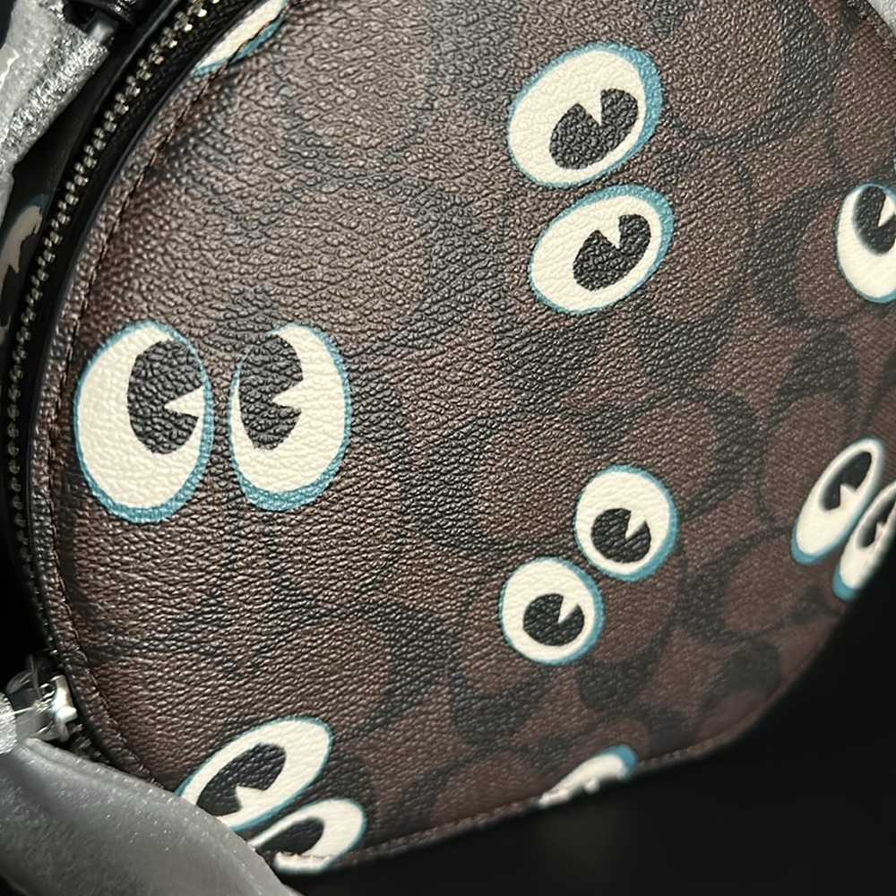 NWT Canteen Crossbody Signature Canvas Graphic Halloween Eyes Purse Bag Leather - Picture 11 of 12